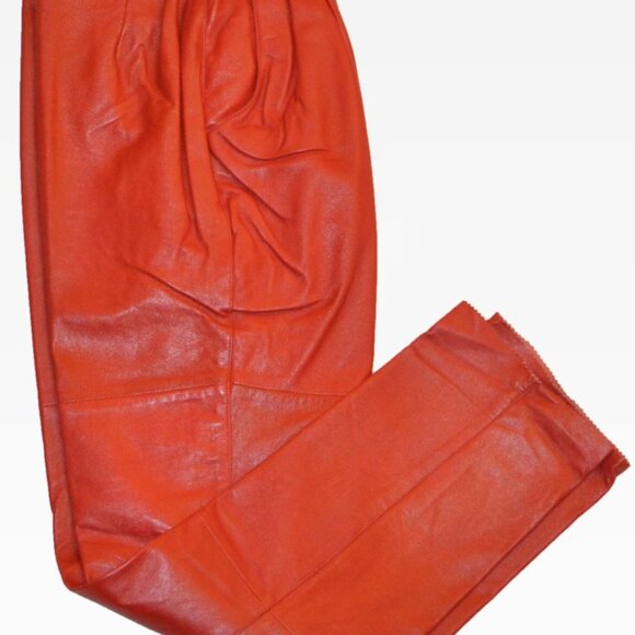 Women’s Black Soft Leather Pleated Dress Pants with Open Hem Plus Size 16 Colors - Picture 11 of 16